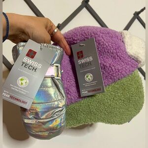 Swiss Tech Toddlers Girls Trapper Hat and Mitten Set Purple Iridescent